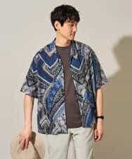 KHBHD84079 a.v.v MEN(アー・ヴェ・ヴェ) 〈シアー / 清涼感〉アートプリントオープンカラーシャツ【五分袖 / 洗濯機で洗える】 ブラウン