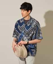 KHBHD84079 a.v.v MEN(アー・ヴェ・ヴェ) 〈シアー / 清涼感〉アートプリントオープンカラーシャツ【五分袖 / 洗濯機で洗える】 ブラウン