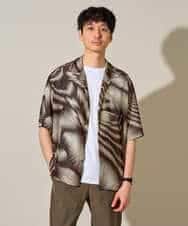 KHBHD84079 a.v.v MEN(アー・ヴェ・ヴェ) 〈シアー / 清涼感〉アートプリントオープンカラーシャツ【五分袖 / 洗濯機で洗える】 ブラウン