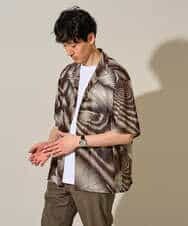 KHBHD84079 a.v.v MEN(アー・ヴェ・ヴェ) 〈シアー / 清涼感〉アートプリントオープンカラーシャツ【五分袖 / 洗濯機で洗える】 ブラウン