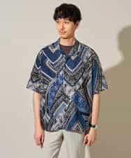 KHBHD84079 a.v.v MEN(アー・ヴェ・ヴェ) 〈シアー / 清涼感〉アートプリントオープンカラーシャツ【五分袖 / 洗濯機で洗える】 ブラウン