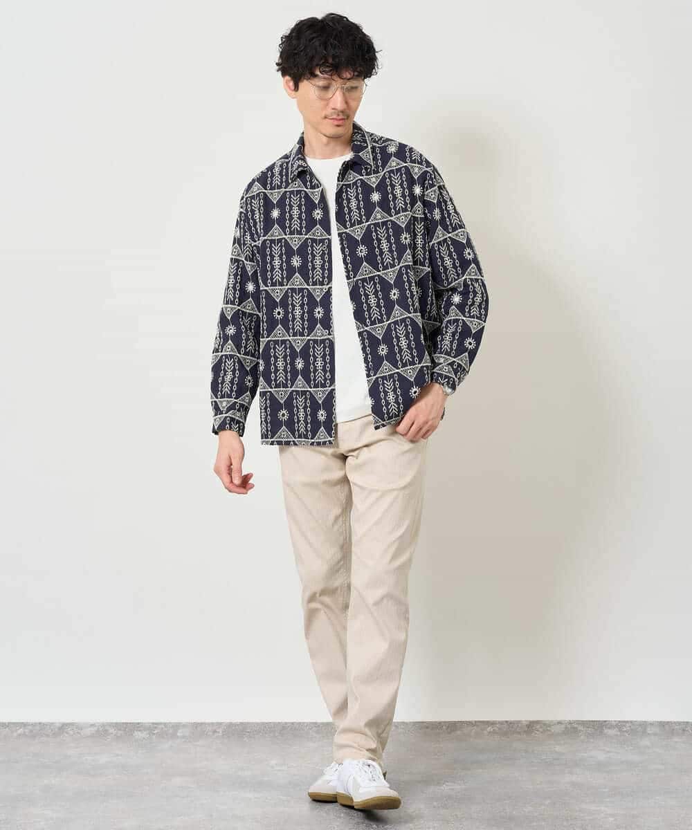 KHBJD08079 a.v.v MEN(アー・ヴェ・ヴェ) ＼秋の装いに、さりげない個性を／ クラフトシシュウワイドシルエットシャツ【洗濯機で洗える】 ブラウン