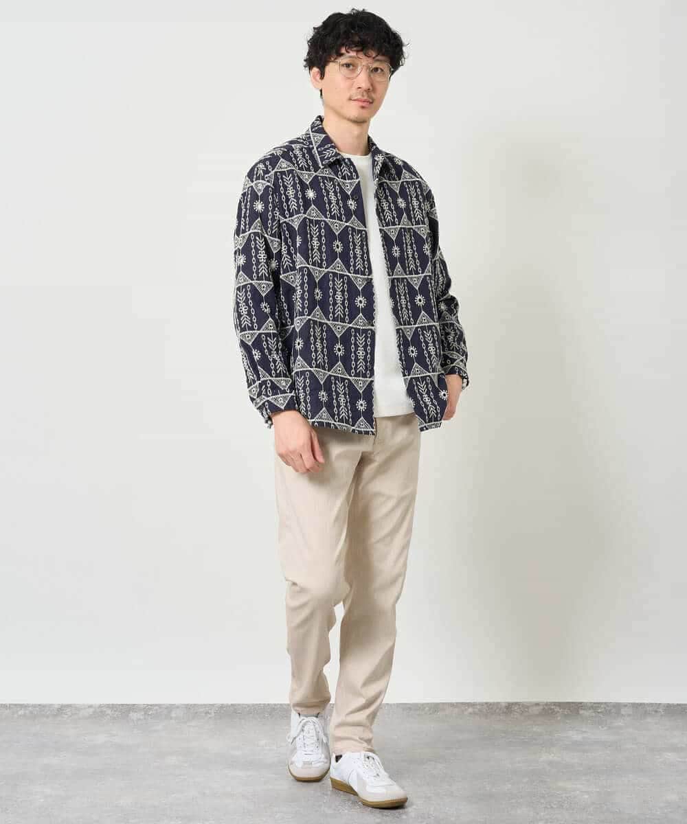 KHBJD08079 a.v.v MEN(アー・ヴェ・ヴェ) ＼秋の装いに、さりげない個性を／ クラフトシシュウワイドシルエットシャツ【洗濯機で洗える】 ブラウン