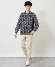 KHBJD08079 a.v.v MEN(アー・ヴェ・ヴェ) ＼秋の装いに、さりげない個性を／ クラフトシシュウワイドシルエットシャツ【洗濯機で洗える】 ブラウン
