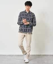 KHBJD08079 a.v.v MEN(アー・ヴェ・ヴェ) ＼秋の装いに、さりげない個性を／ クラフトシシュウワイドシルエットシャツ【洗濯機で洗える】 ブラウン