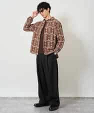 KHBJD08079 a.v.v MEN(アー・ヴェ・ヴェ) ＼秋の装いに、さりげない個性を／ クラフトシシュウワイドシルエットシャツ【洗濯機で洗える】 ブラウン