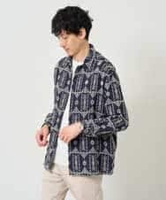 KHBJD08079 a.v.v MEN(アー・ヴェ・ヴェ) ＼秋の装いに、さりげない個性を／ クラフトシシュウワイドシルエットシャツ【洗濯機で洗える】 ブラウン
