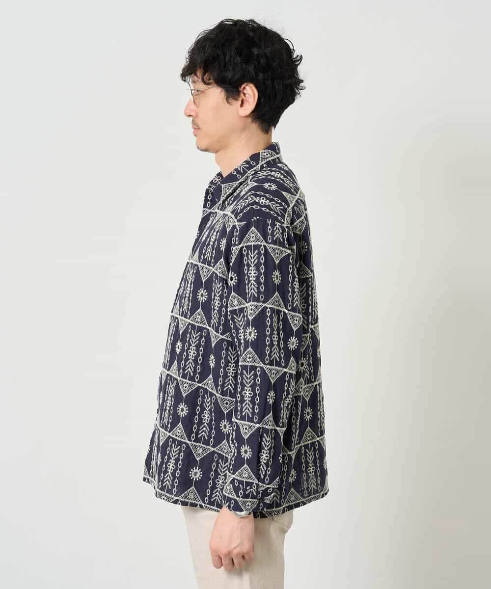 KHBJD08079 a.v.v MEN(アー・ヴェ・ヴェ) ＼秋の装いに、さりげない個性を／ クラフトシシュウワイドシルエットシャツ【洗濯機で洗える】 ブラウン