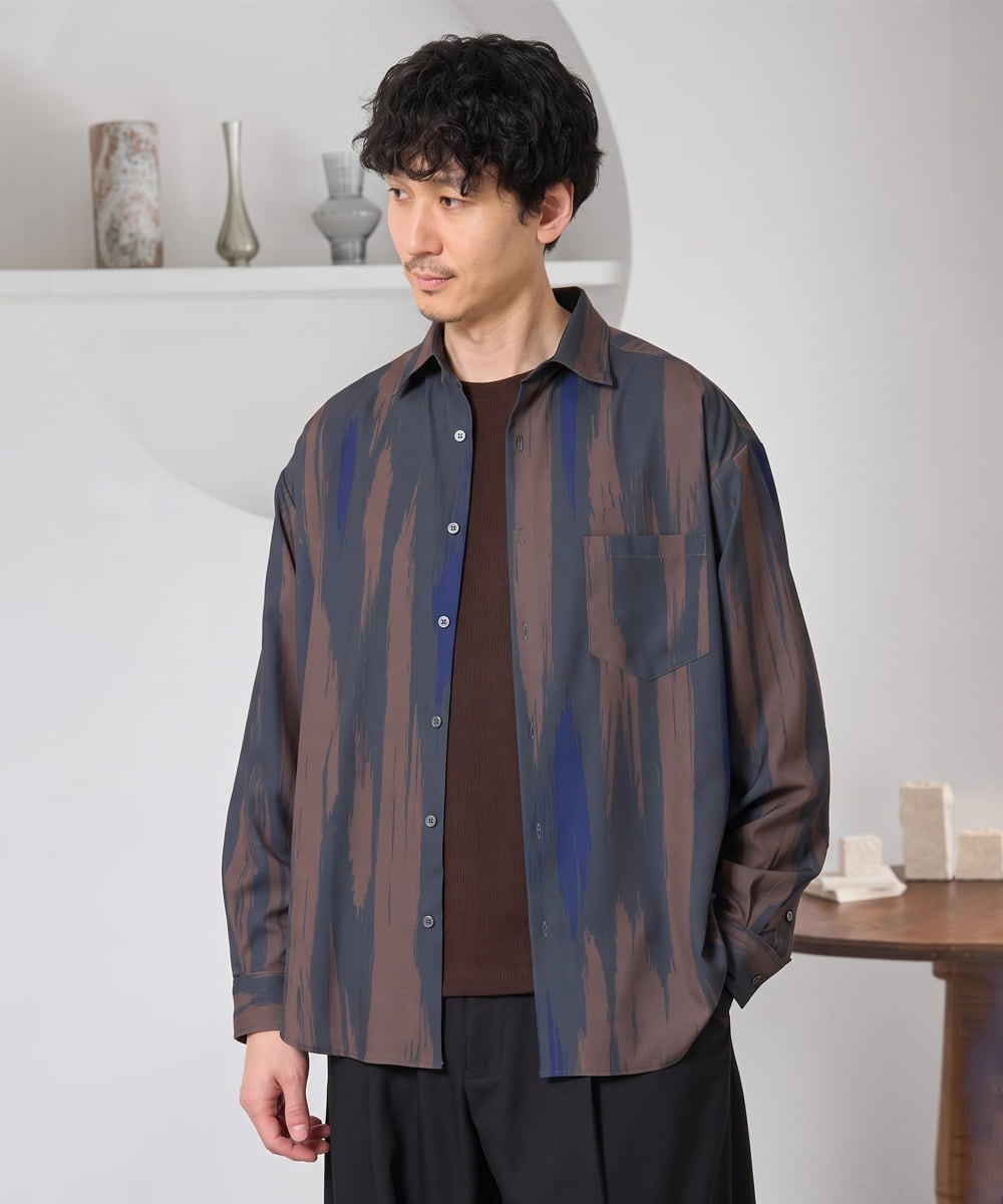 KHBJD09069 a.v.v MEN(アー・ヴェ・ヴェ) ＼秋に着たい、大人の柄シャツ／ペインター柄ワイドシルエットシャツ【イージーケア/洗濯機で洗える/速乾/毛玉になりにくい】 ダークグレー