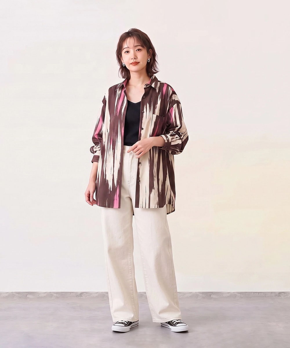 KHBJD09069 a.v.v MEN(アー・ヴェ・ヴェ) ＼秋に着たい、大人の柄シャツ／ペインター柄ワイドシルエットシャツ【イージーケア/洗濯機で洗える/速乾/毛玉になりにくい】 ダークグレー