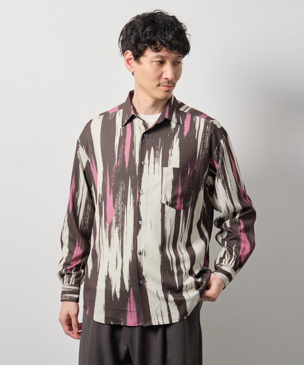 KHBJD09069 a.v.v MEN(アー・ヴェ・ヴェ) ＼秋に着たい、大人の柄シャツ／ペインター柄ワイドシルエットシャツ【イージーケア/洗濯機で洗える/速乾/毛玉になりにくい】 ダークグレー