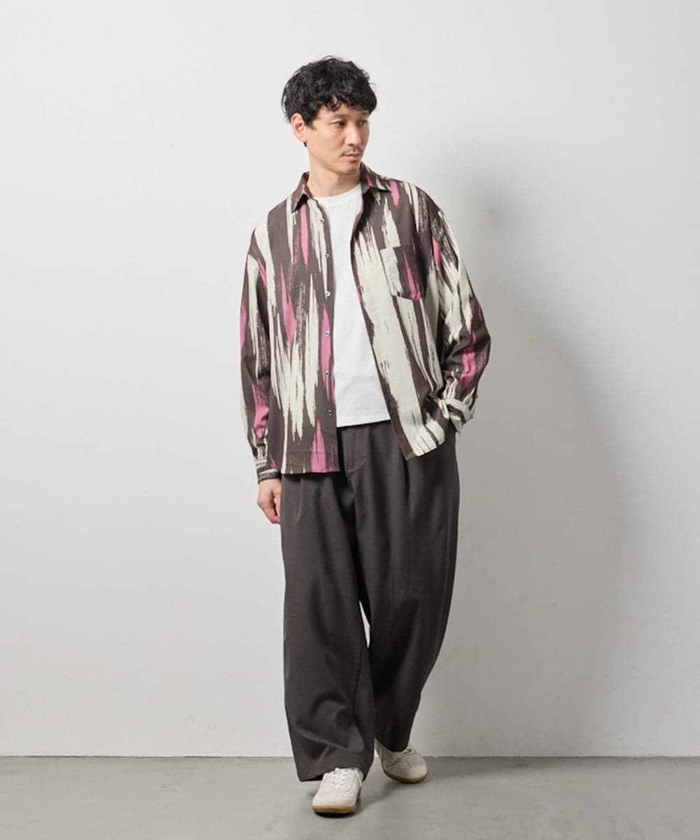 KHBJD09069 a.v.v MEN(アー・ヴェ・ヴェ) ＼秋に着たい、大人の柄シャツ／ペインター柄ワイドシルエットシャツ【イージーケア/洗濯機で洗える/速乾/毛玉になりにくい】 ダークグレー