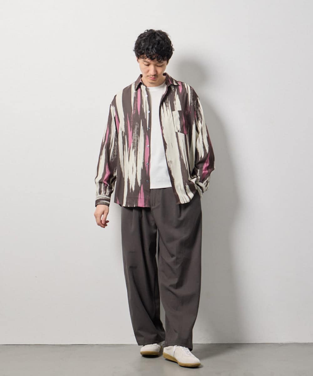 KHBJD09069 a.v.v MEN(アー・ヴェ・ヴェ) ＼秋に着たい、大人の柄シャツ／ペインター柄ワイドシルエットシャツ【イージーケア/洗濯機で洗える/速乾/毛玉になりにくい】 ダークグレー