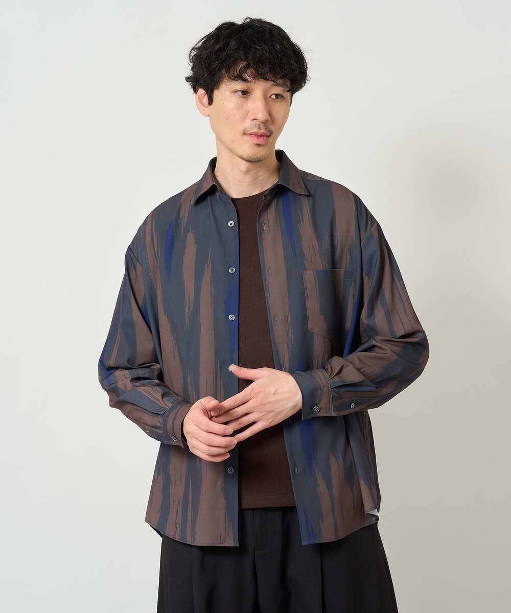 KHBJD09069 a.v.v MEN(アー・ヴェ・ヴェ) ＼秋に着たい、大人の柄シャツ／ペインター柄ワイドシルエットシャツ【イージーケア/洗濯機で洗える/速乾/毛玉になりにくい】 ダークグレー