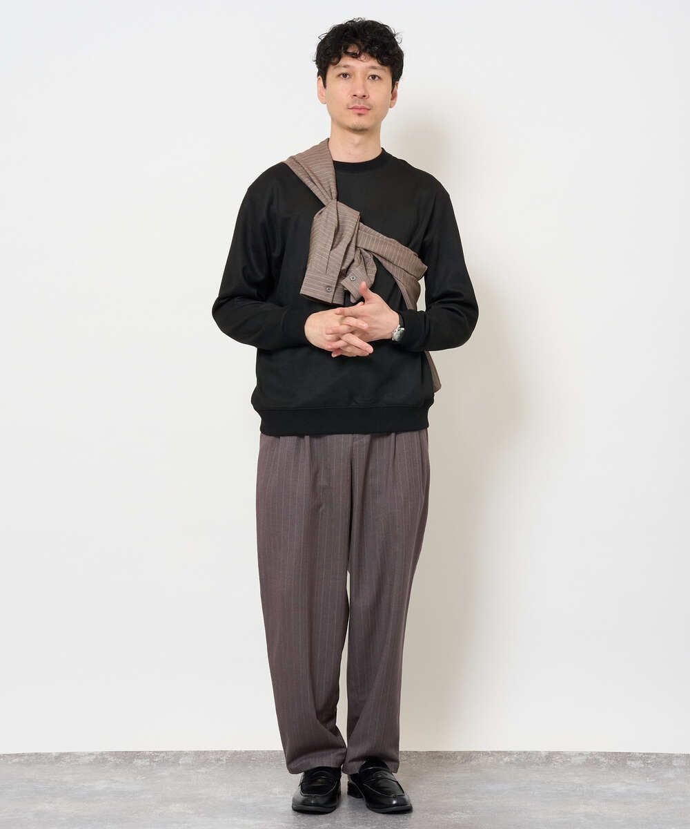 KHBJD65069 a.v.v MEN(アー・ヴェ・ヴェ) ＼ほどよい光沢で、大人っぽく／ワンサイズピンストライプドルマンシャツ【イージーケア/洗濯機で洗える/シワになりにくい/ストレッチ】 ピンク