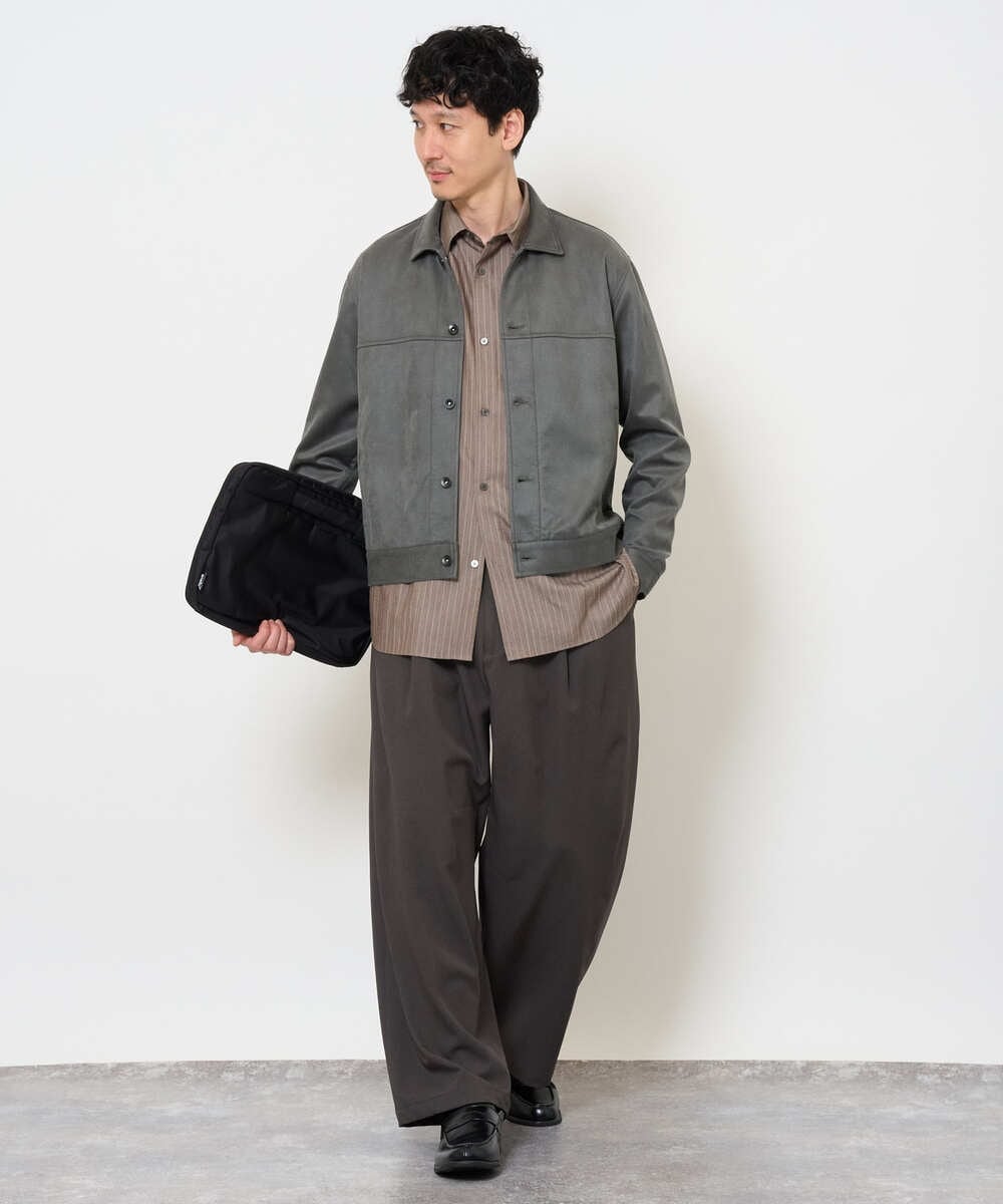 KHBJD65069 a.v.v MEN(アー・ヴェ・ヴェ) ＼ほどよい光沢で、大人っぽく／ワンサイズピンストライプドルマンシャツ【イージーケア/洗濯機で洗える/シワになりにくい/ストレッチ】 ピンク