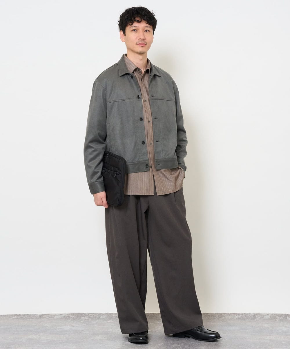 KHBJD65069 a.v.v MEN(アー・ヴェ・ヴェ) ＼ほどよい光沢で、大人っぽく／ワンサイズピンストライプドルマンシャツ【イージーケア/洗濯機で洗える/シワになりにくい/ストレッチ】 ピンク