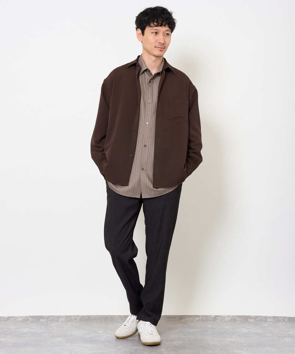 KHBJD65069 a.v.v MEN(アー・ヴェ・ヴェ) ＼ほどよい光沢で、大人っぽく／ワンサイズピンストライプドルマンシャツ【イージーケア/洗濯機で洗える/シワになりにくい/ストレッチ】 ピンク