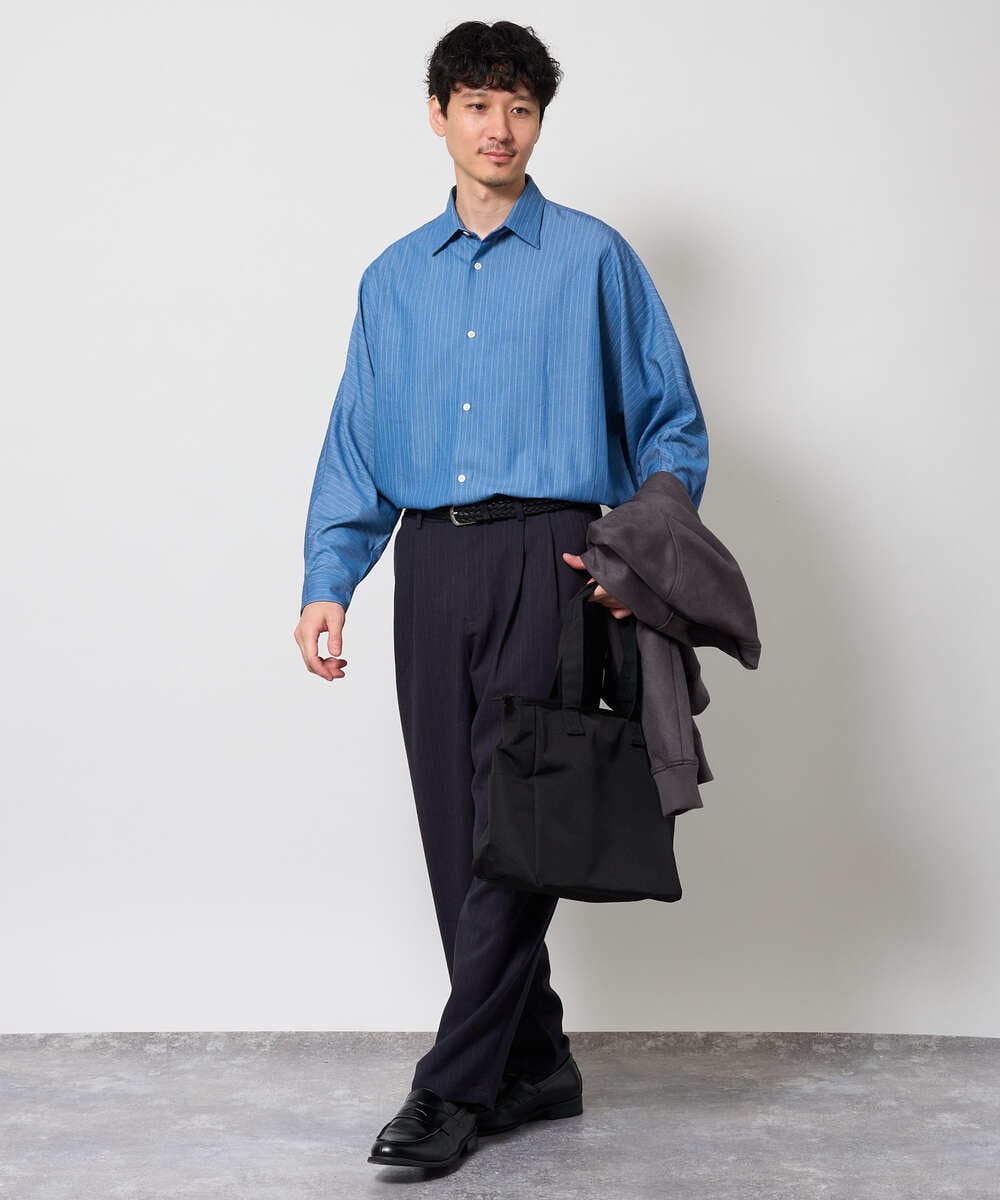 KHBJD65069 a.v.v MEN(アー・ヴェ・ヴェ) ＼ほどよい光沢で、大人っぽく／ワンサイズピンストライプドルマンシャツ【イージーケア/洗濯機で洗える/シワになりにくい/ストレッチ】 ピンク