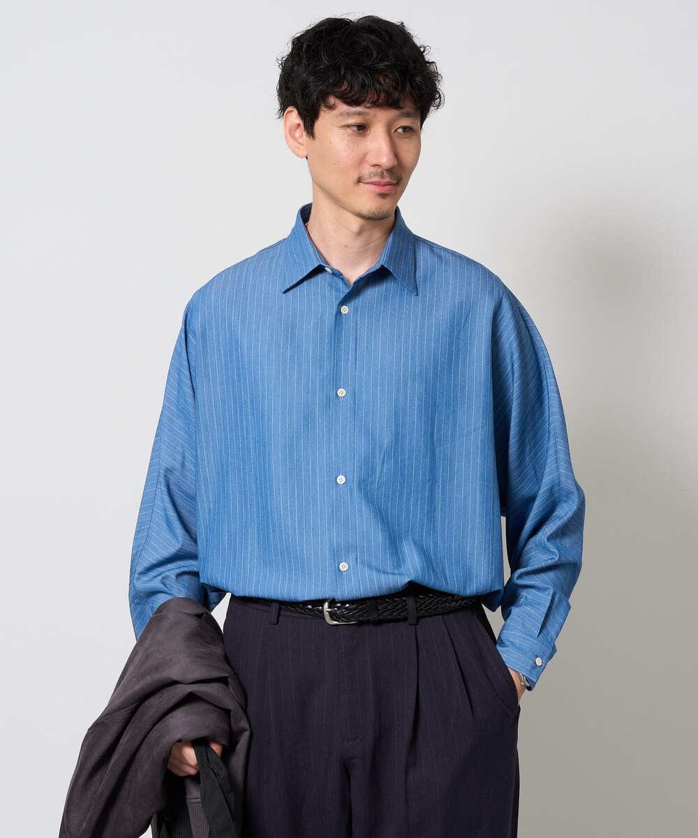 KHBJD65069 a.v.v MEN(アー・ヴェ・ヴェ) ＼ほどよい光沢で、大人っぽく／ワンサイズピンストライプドルマンシャツ【イージーケア/洗濯機で洗える/シワになりにくい/ストレッチ】 ピンク