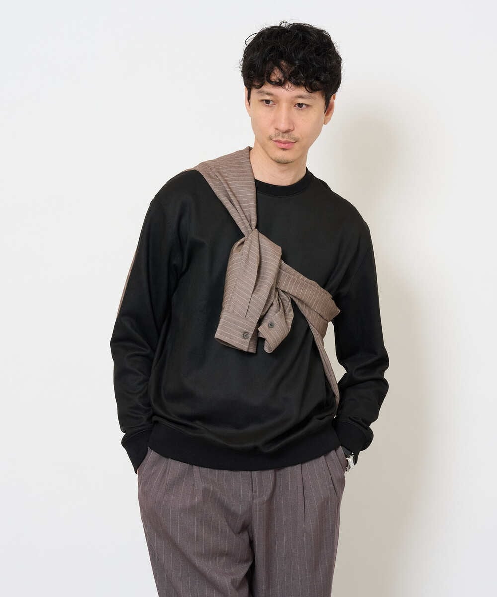KHBJD65069 a.v.v MEN(アー・ヴェ・ヴェ) ＼ほどよい光沢で、大人っぽく／ワンサイズピンストライプドルマンシャツ【イージーケア/洗濯機で洗える/シワになりにくい/ストレッチ】 ピンク