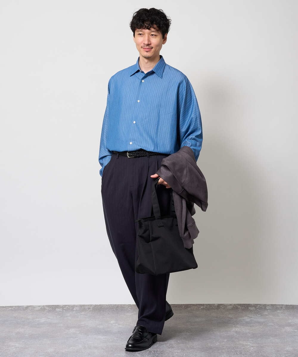 KHBJD65069 a.v.v MEN(アー・ヴェ・ヴェ) ＼ほどよい光沢で、大人っぽく／ワンサイズピンストライプドルマンシャツ【イージーケア/洗濯機で洗える/シワになりにくい/ストレッチ】 ピンク