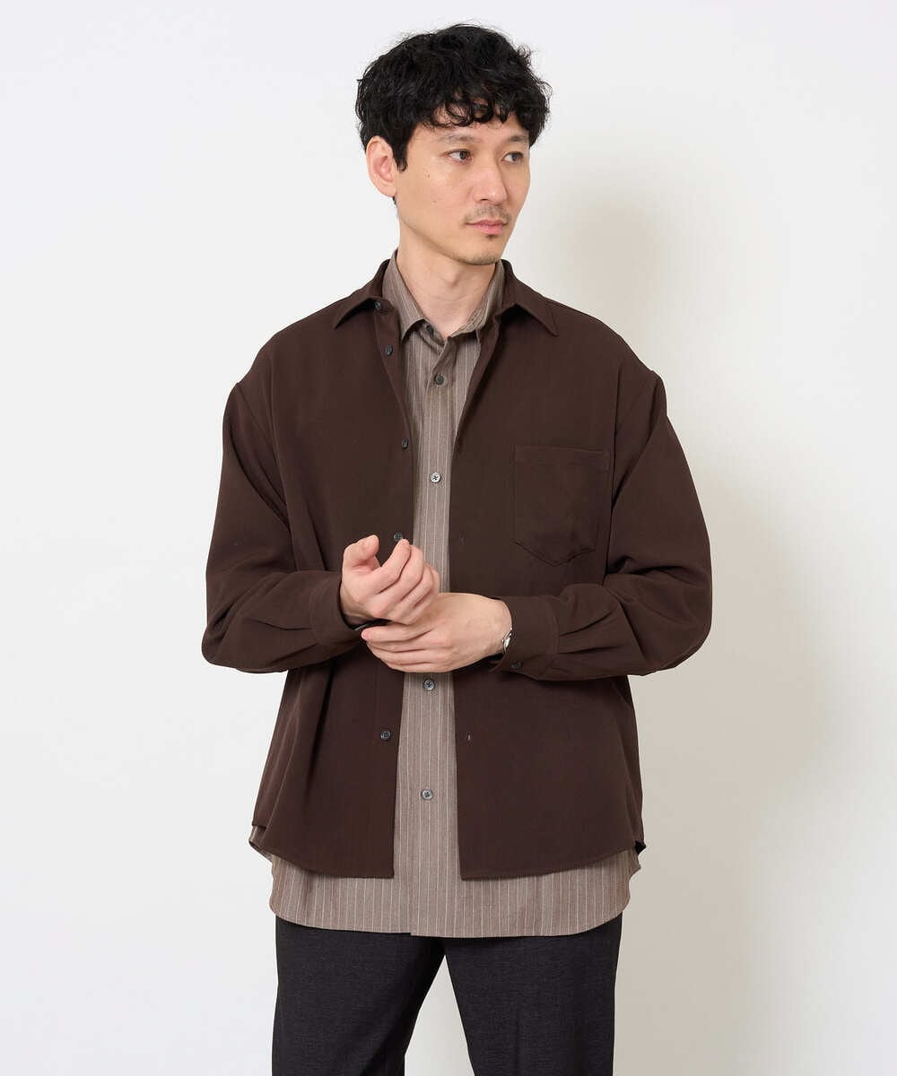 KHBJD65069 a.v.v MEN(アー・ヴェ・ヴェ) ＼ほどよい光沢で、大人っぽく／ワンサイズピンストライプドルマンシャツ【イージーケア/洗濯機で洗える/シワになりにくい/ストレッチ】 ピンク