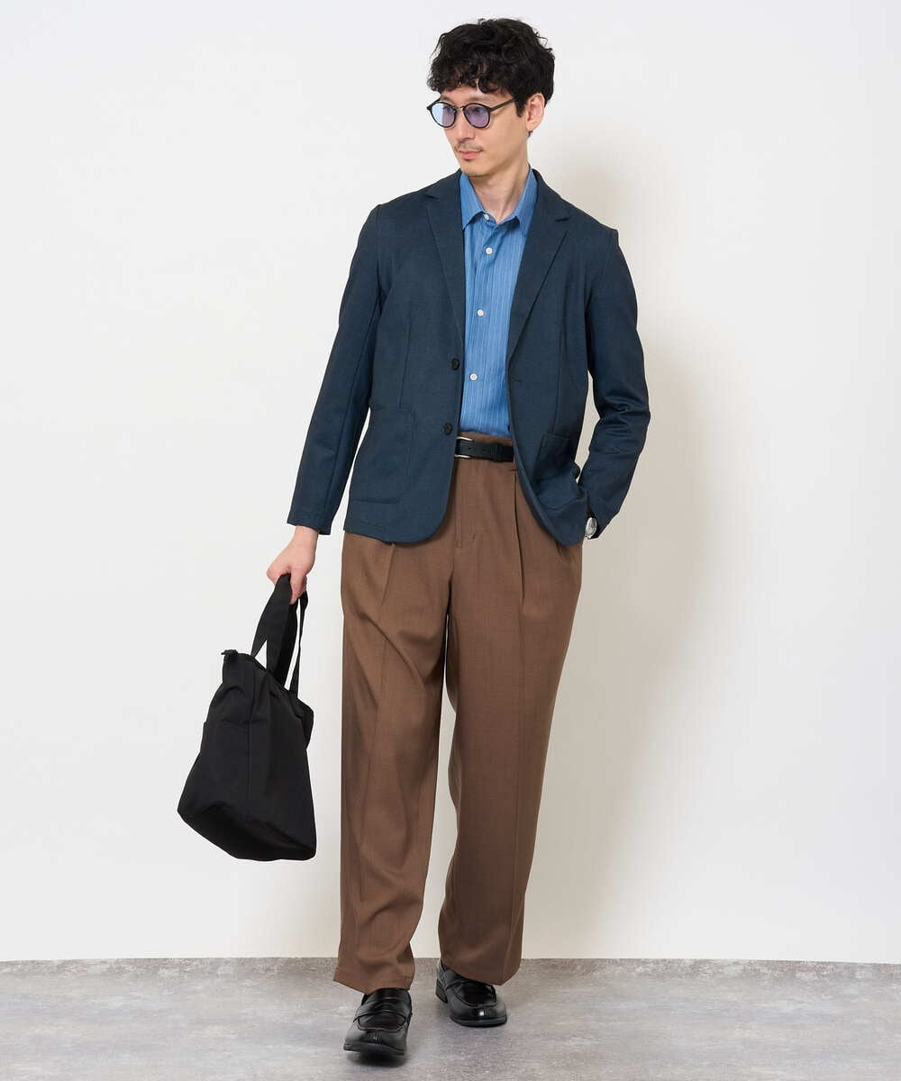 KHBJD65069 a.v.v MEN(アー・ヴェ・ヴェ) ＼ほどよい光沢で、大人っぽく／ワンサイズピンストライプドルマンシャツ【イージーケア/洗濯機で洗える/シワになりにくい/ストレッチ】 ピンク