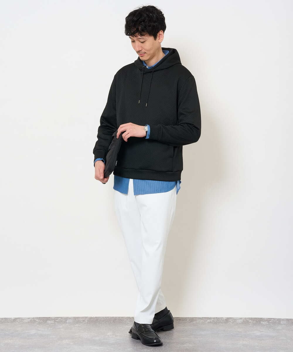 KHBJD65069 a.v.v MEN(アー・ヴェ・ヴェ) ＼ほどよい光沢で、大人っぽく／ワンサイズピンストライプドルマンシャツ【イージーケア/洗濯機で洗える/シワになりにくい/ストレッチ】 ピンク