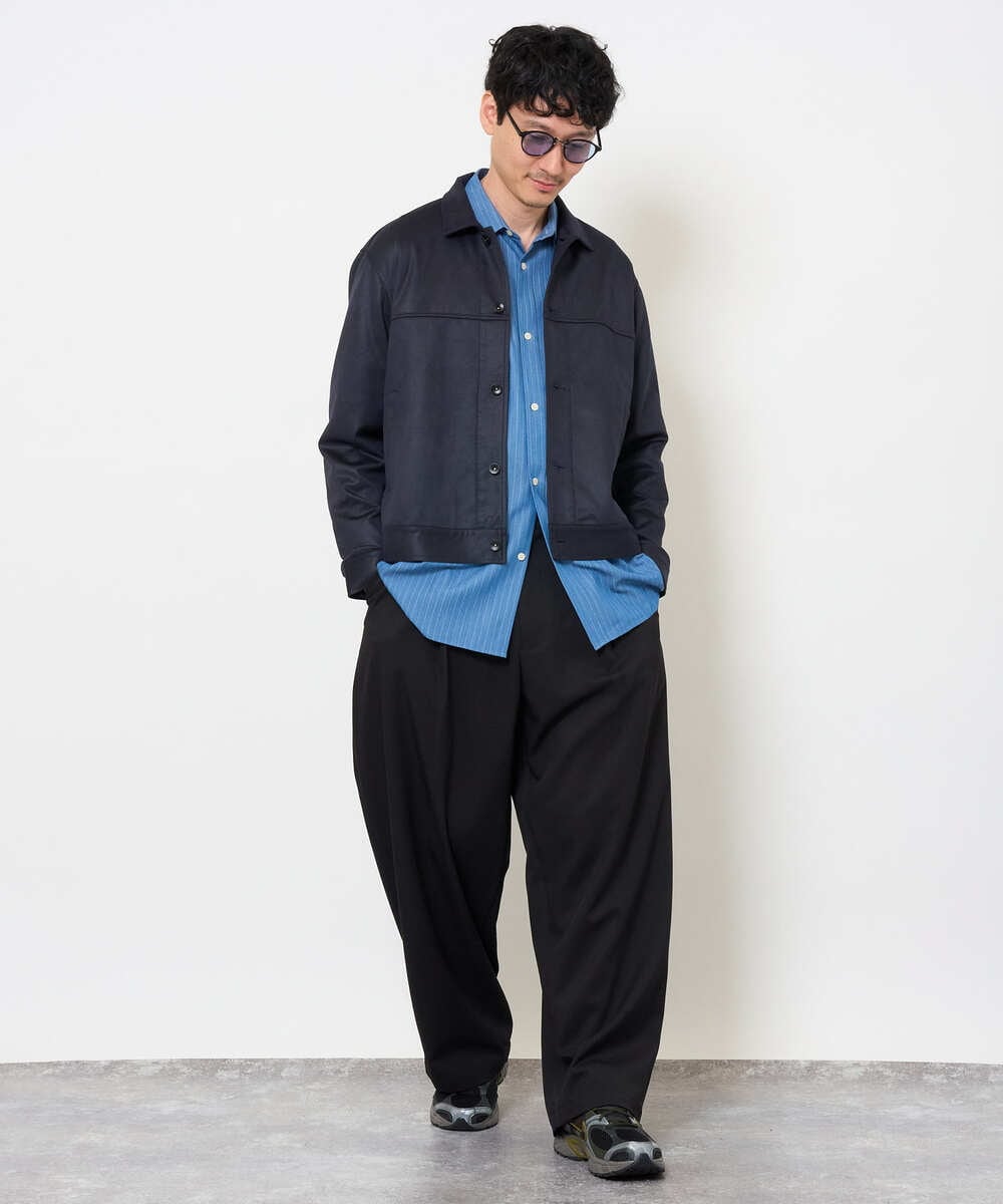 KHBJD65069 a.v.v MEN(アー・ヴェ・ヴェ) ＼ほどよい光沢で、大人っぽく／ワンサイズピンストライプドルマンシャツ【イージーケア/洗濯機で洗える/シワになりにくい/ストレッチ】 ピンク