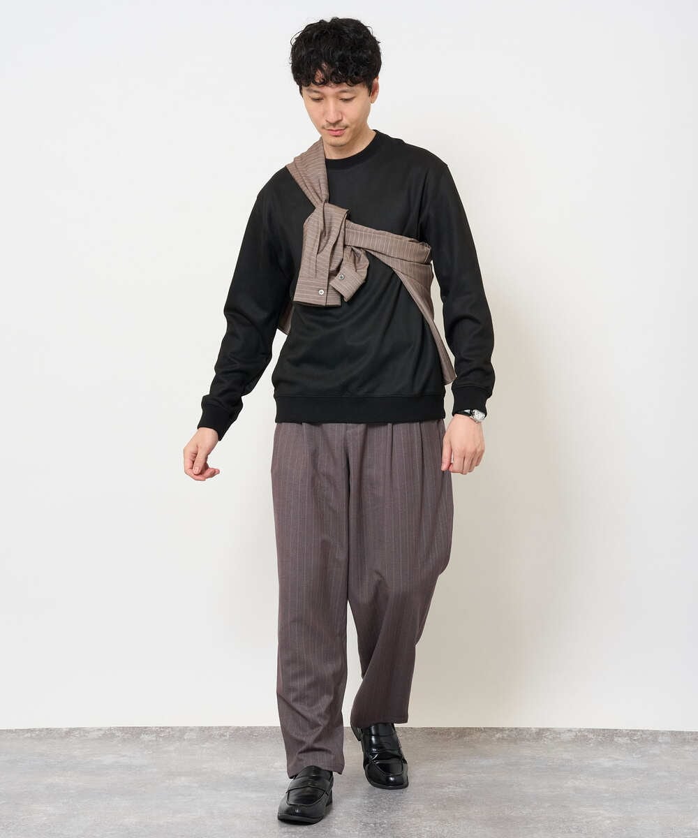 KHBJD65069 a.v.v MEN(アー・ヴェ・ヴェ) ＼ほどよい光沢で、大人っぽく／ワンサイズピンストライプドルマンシャツ【イージーケア/洗濯機で洗える/シワになりにくい/ストレッチ】 ピンク