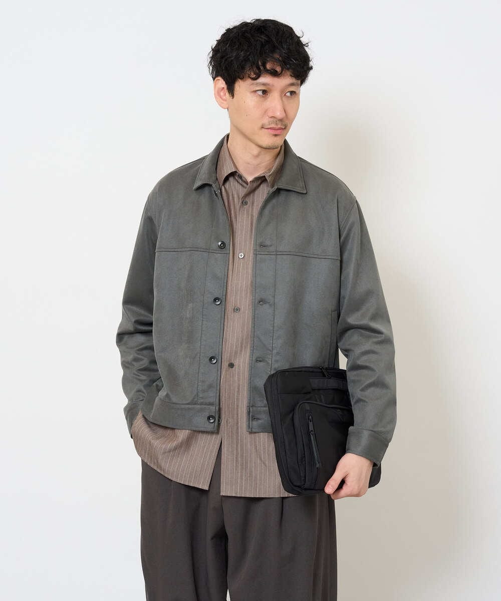KHBJD65069 a.v.v MEN(アー・ヴェ・ヴェ) ＼ほどよい光沢で、大人っぽく／ワンサイズピンストライプドルマンシャツ【イージーケア/洗濯機で洗える/シワになりにくい/ストレッチ】 ブラウン