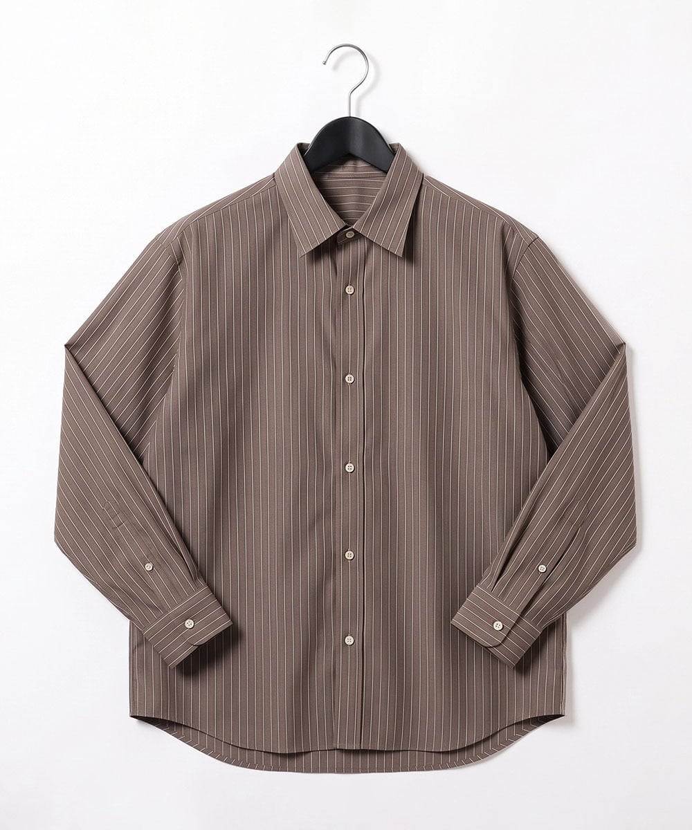 KHBJD65069 a.v.v MEN(アー・ヴェ・ヴェ) ＼ほどよい光沢で、大人っぽく／ワンサイズピンストライプドルマンシャツ【イージーケア/洗濯機で洗える/シワになりにくい/ストレッチ】 ブラウン