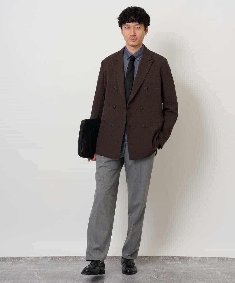 KHBKD21069 a.v.v MEN(アー・ヴェ・ヴェ) ＼上品に整う、大人のシャツ／ ヘリンボーンダブルフェイスシャツ【洗濯機で洗える/毛玉になりにくい】 グレー