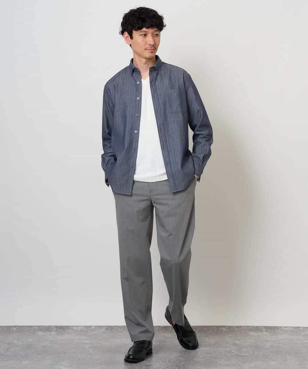 KHBKD21069 a.v.v MEN(アー・ヴェ・ヴェ) ＼上品に整う、大人のシャツ／ ヘリンボーンダブルフェイスシャツ【洗濯機で洗える/毛玉になりにくい】 グレー