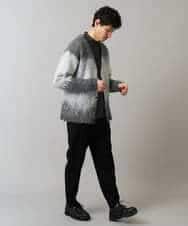 KHCLA25089 a.v.v MEN(アー・ヴェ・ヴェ) ボカシ柄起毛シャギーワイドカーディガン ダークグレー系