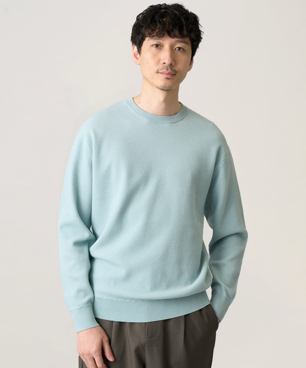 KHFED20059 a.v.v MEN(アー・ヴェ・ヴェ) ＼初秋におすすめ／【洗濯機で洗える】タックメッシュクルーネックカットソー グリーン