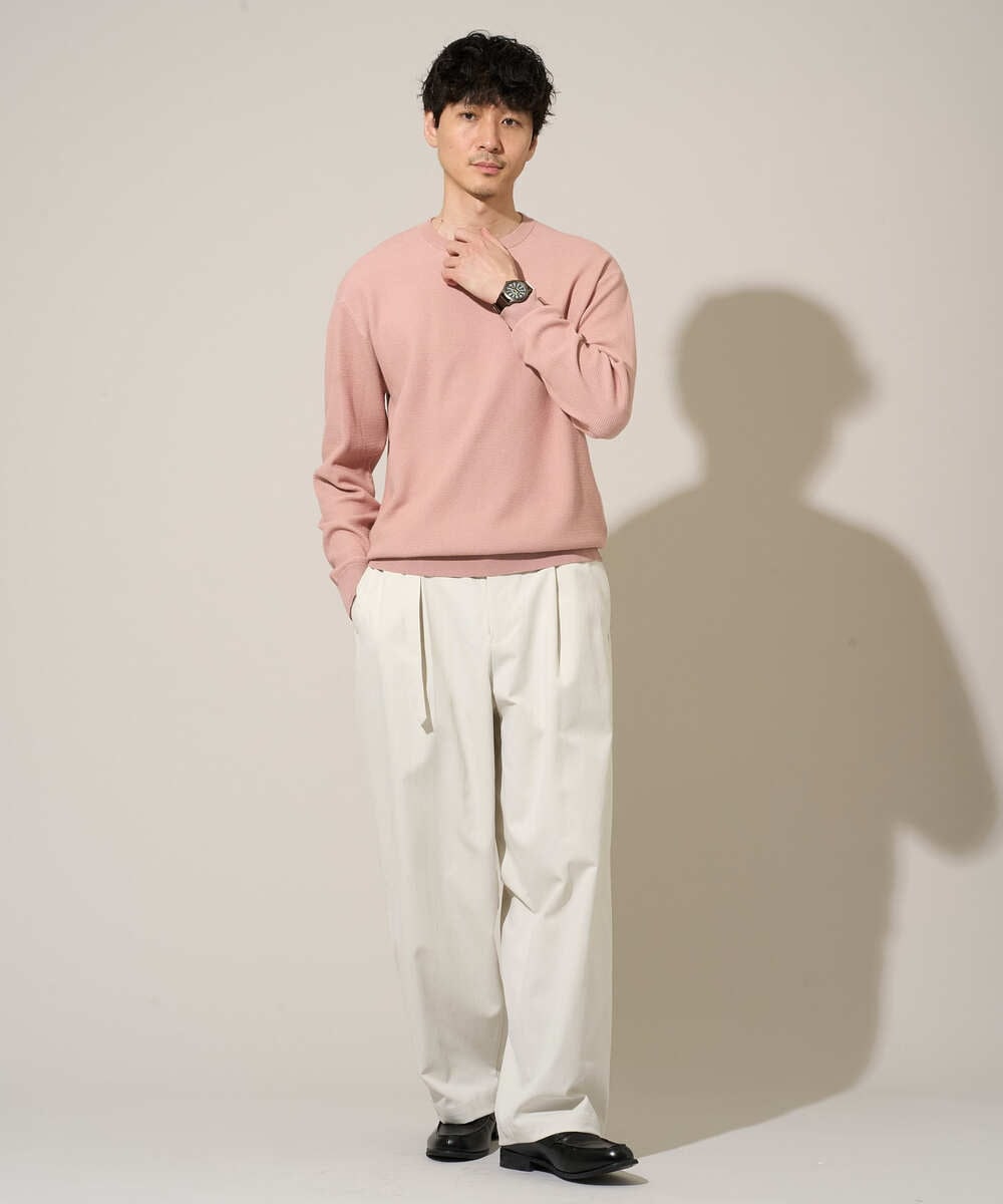 KHFED20059 a.v.v MEN(アー・ヴェ・ヴェ) ＼初秋におすすめ／【洗濯機で洗える】タックメッシュクルーネックカットソー ホワイト