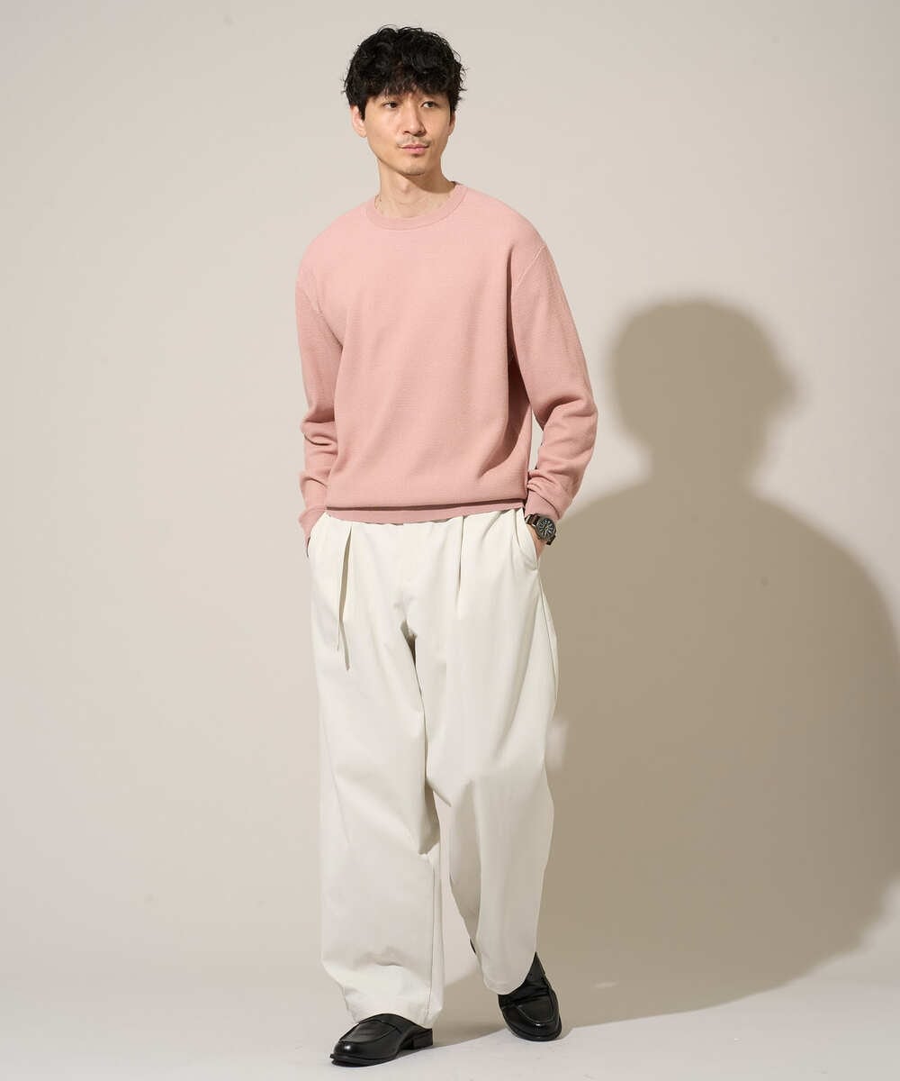 KHFED20059 a.v.v MEN(アー・ヴェ・ヴェ) ＼初秋におすすめ／【洗濯機で洗える】タックメッシュクルーネックカットソー ホワイト