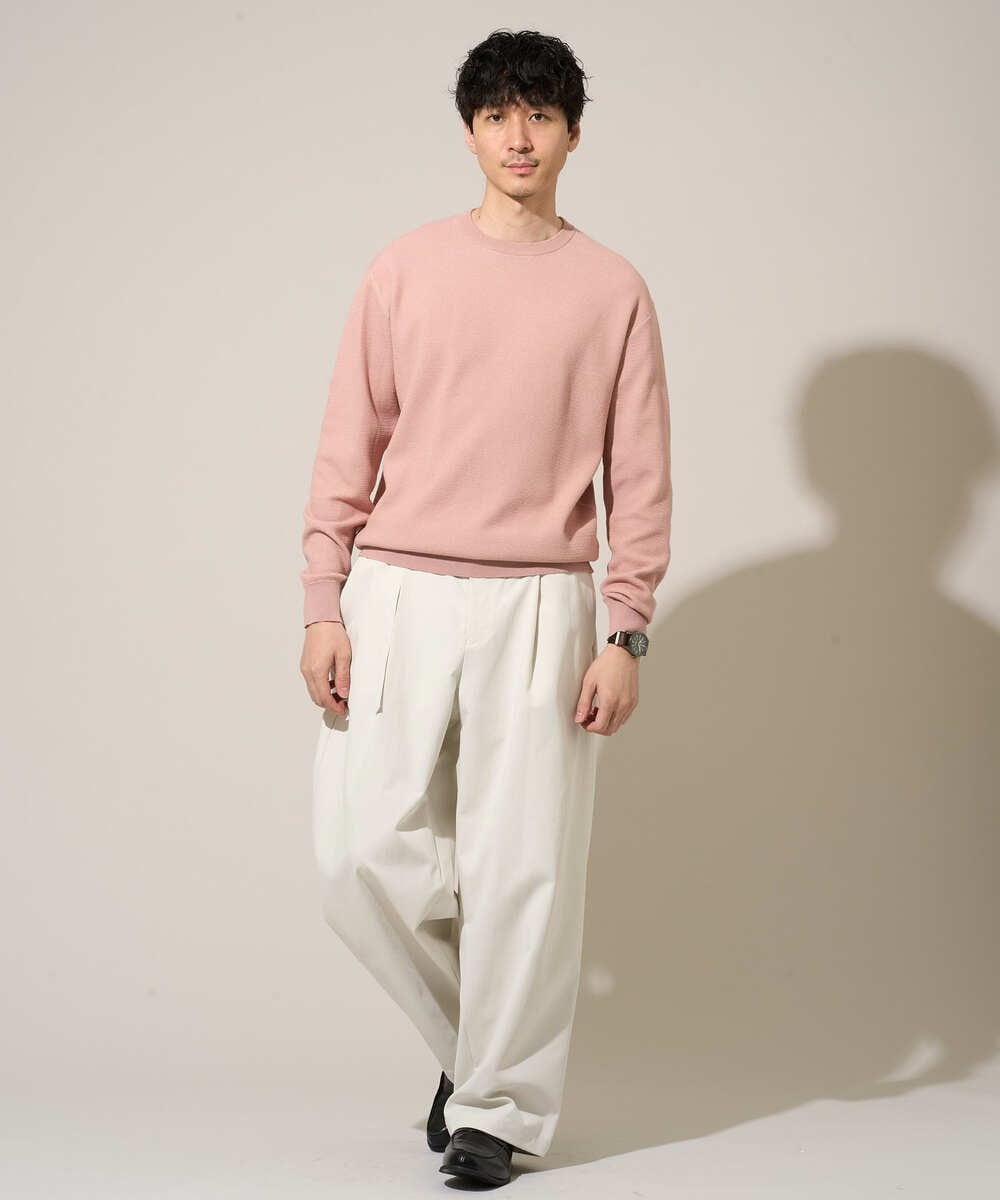 KHFED20059 a.v.v MEN(アー・ヴェ・ヴェ) ＼初秋におすすめ／【洗濯機で洗える】タックメッシュクルーネックカットソー ホワイト