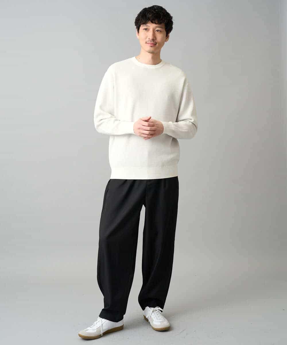 KHFED20059 a.v.v MEN(アー・ヴェ・ヴェ) ＼初秋におすすめ／【洗濯機で洗える】タックメッシュクルーネックカットソー ホワイト