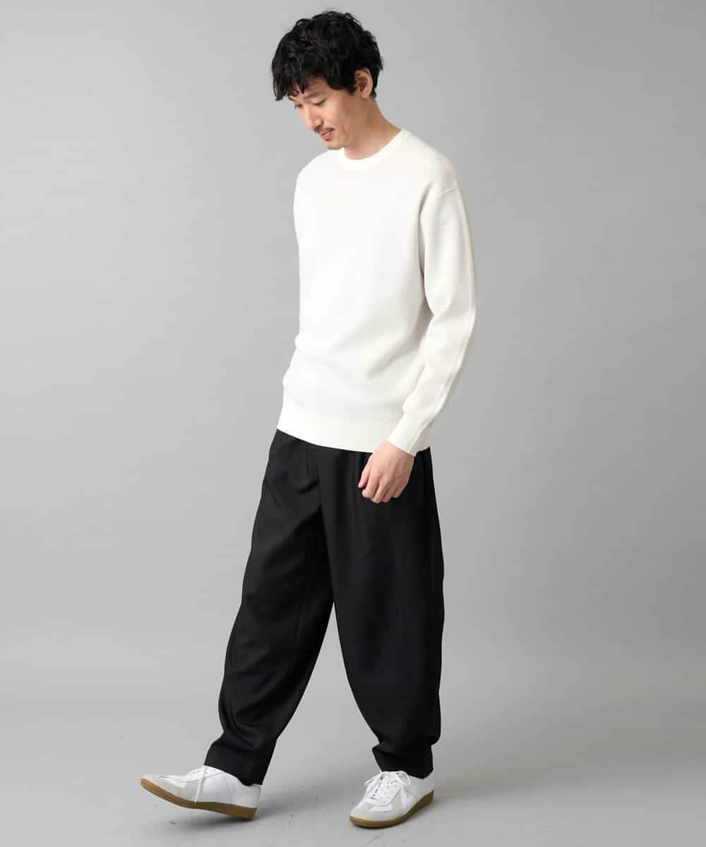 KHFED20059 a.v.v MEN(アー・ヴェ・ヴェ) ＼初秋におすすめ／【洗濯機で洗える】タックメッシュクルーネックカットソー ホワイト