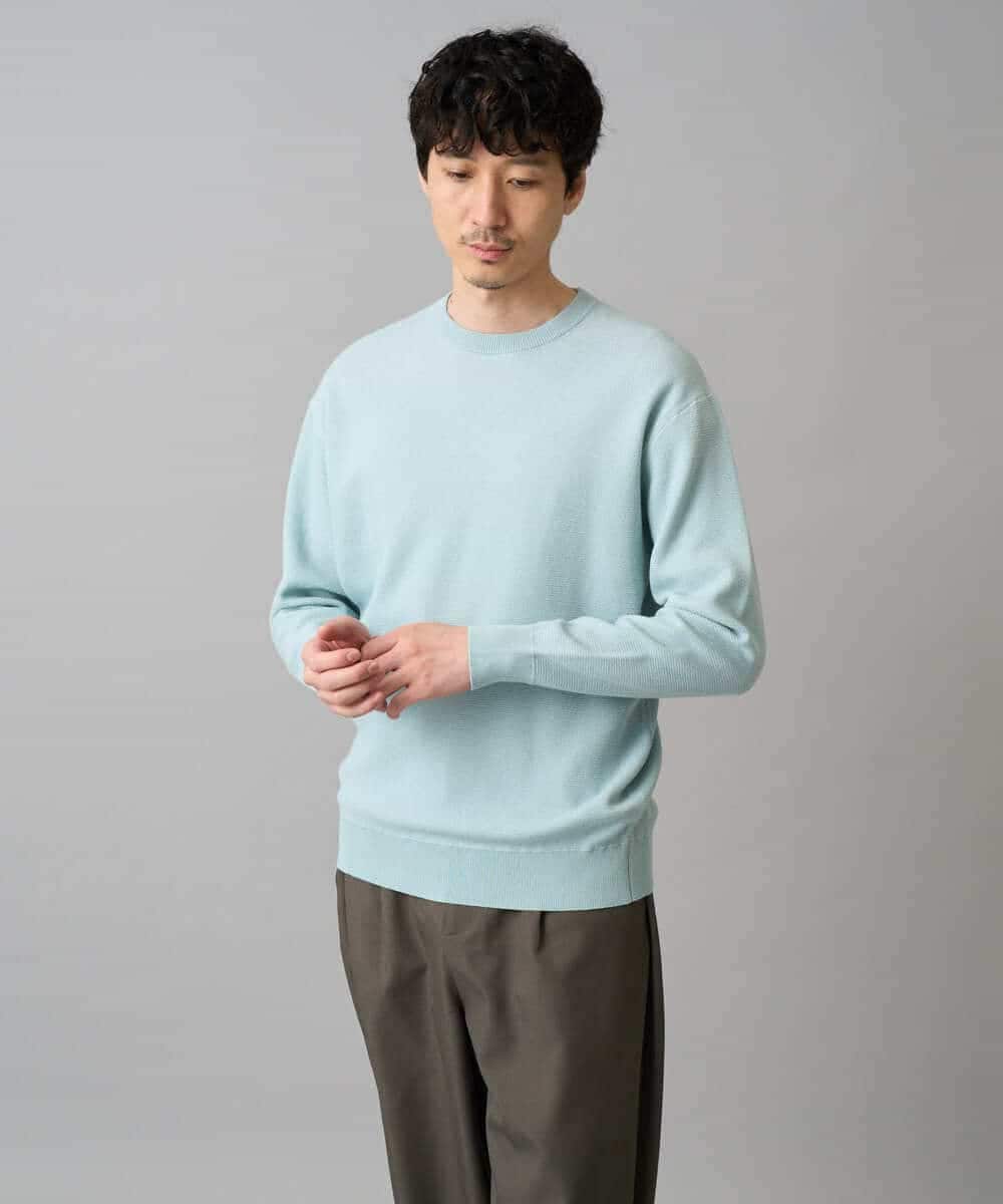 KHFED20059 a.v.v MEN(アー・ヴェ・ヴェ) ＼初秋におすすめ／【洗濯機で洗える】タックメッシュクルーネックカットソー ホワイト