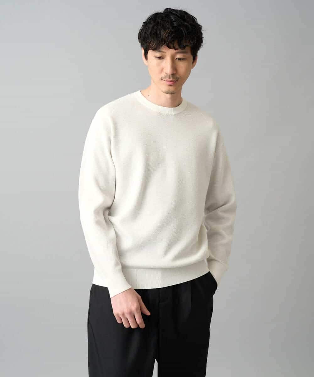 KHFED20059 a.v.v MEN(アー・ヴェ・ヴェ) ＼初秋におすすめ／【洗濯機で洗える】タックメッシュクルーネックカットソー ホワイト