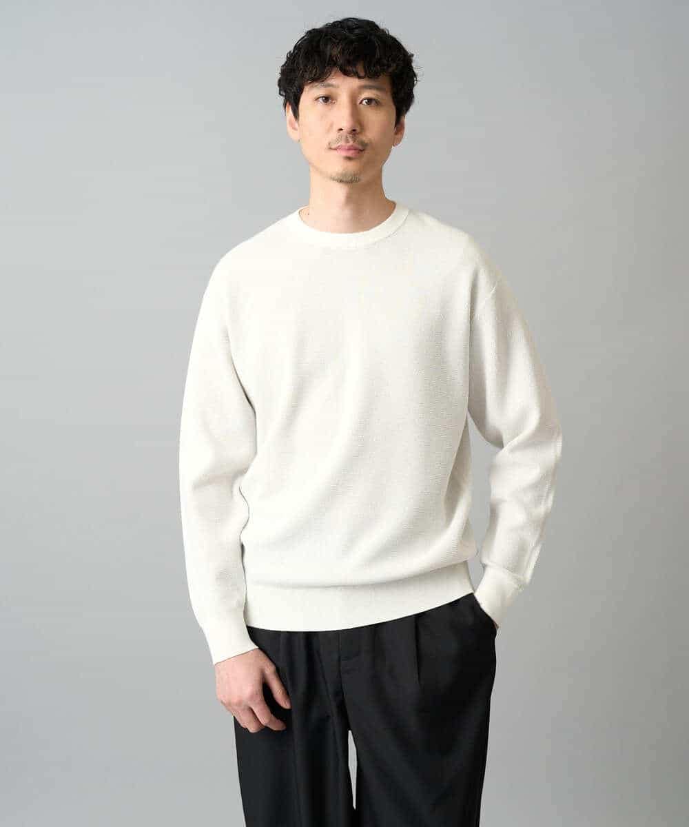 KHFED20059 a.v.v MEN(アー・ヴェ・ヴェ) ＼初秋におすすめ／【洗濯機で洗える】タックメッシュクルーネックカットソー ホワイト