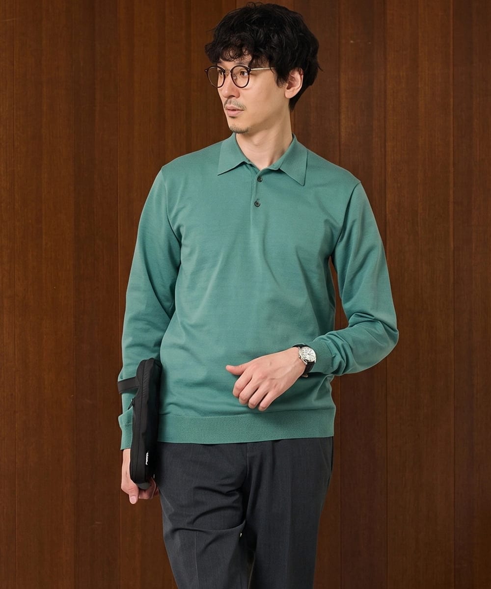 KHFJD72069 a.v.v MEN(アー・ヴェ・ヴェ) ＼1枚で程よく上品に／コットンライクポリエステルニットポロ【洗濯機で洗える】 グリーン