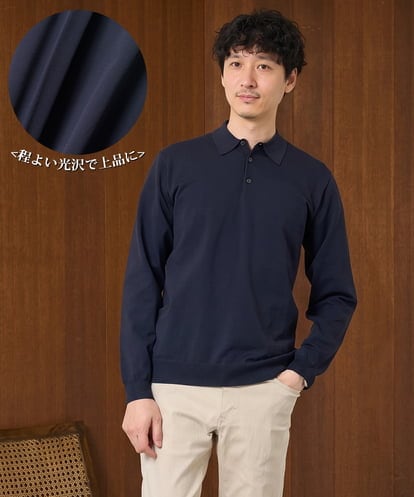 KHFJD72069 a.v.v MEN ＼1枚で程よく上品に／コットンライクポリエステルニットポロ【洗濯機で洗える】
