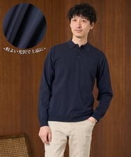KHFJD72069 a.v.v MEN(アー・ヴェ・ヴェ) ＼1枚で程よく上品に／コットンライクポリエステルニットポロ【洗濯機で洗える】 ネイビー