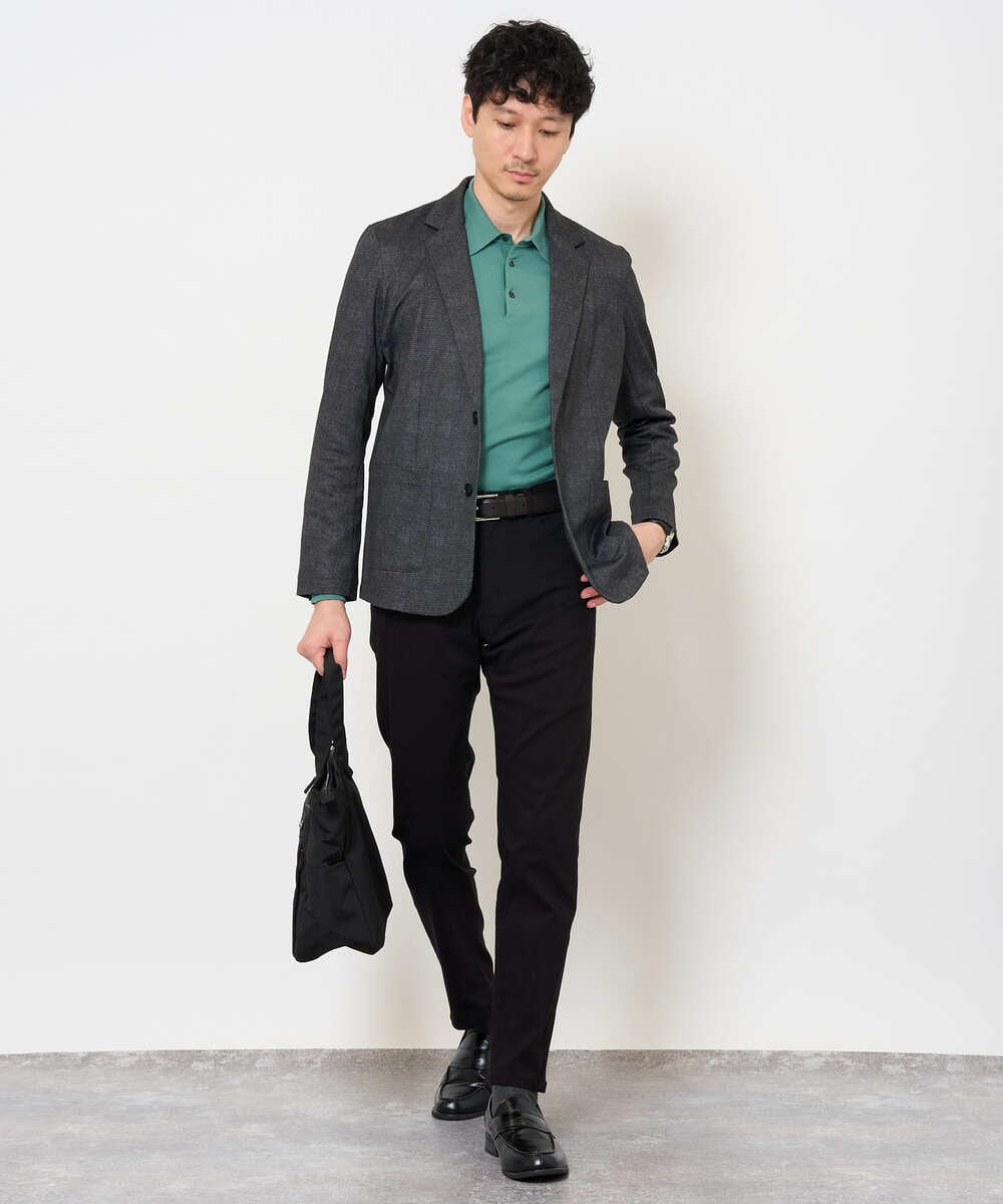 KHFJD72069 a.v.v MEN(アー・ヴェ・ヴェ) ＼1枚で程よく上品に／コットンライクポリエステルニットポロ【洗濯機で洗える】 ネイビー