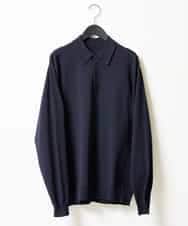 KHFJD72069 a.v.v MEN(アー・ヴェ・ヴェ) ＼1枚で程よく上品に／コットンライクポリエステルニットポロ【洗濯機で洗える】 ネイビー